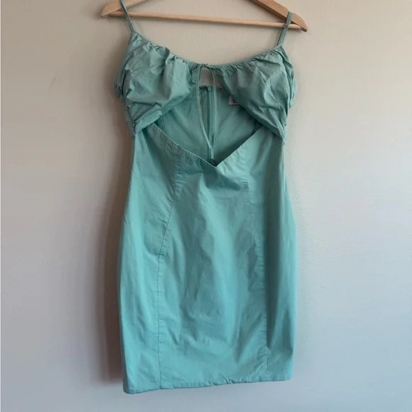 Oh Polly Aqua Ruched Cut Out Mini Dress Bodycon Size 10 Tie Front - Picture 3 of 6